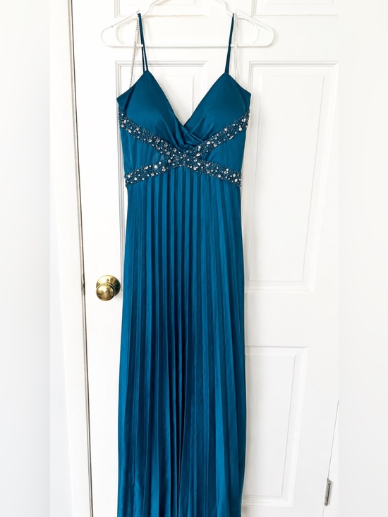 Masquerade Dresses & Skirts - Masquerade Teal Pleated Evening Gown with Beaded Crisscross Waist Y2K vintage